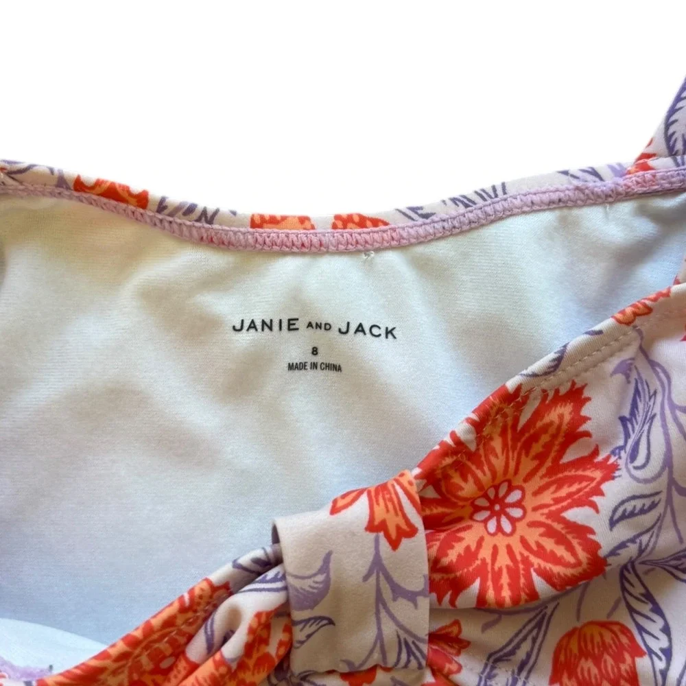 Janie and Jack Kids Girls Size 8 Floral Print One Piece Swimsuit Puff Sleeve Bow